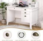 4 EVER WINNER White Desk with Drawers, Small Desk with File Drawer for Small Spaces, Writing Desk with Monitor Stand Wood Table for Home Office, White