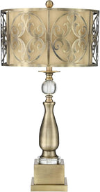 Possini Euro Design Doris Traditional Table Lamp with Clear Square Riser 32" Tall Brass Metal Candlestick Double Drum Shade for Bedroom Living Room House Home Bedside Nightstand Office Family