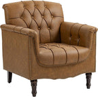 UIXE Faux Leather Accent Chair for Living Room, Upholstered Retro Armchair Tufted Club Arm Chair Single Sofa Lounge Bedroom Side Reading Seating with Solid Wood Legs, Camel