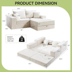 79" Boneless Loveseat Sofa Couch, Modular Foldable Floor Cloud Sofa with Ottoman, Lounge Convertible Sofa Bed for Living Room, No Assembly, Chenille Beige