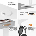 Seang Standing Desk with Drawer, 55" x 24" Height Adjustable Stand Up Desk, 3 Memory Height Settings with Cable Grommets & Storage Hooks, Ideal for Home & Office, White