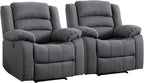 EBELLO Classic Power Recliner Chair, Oversized Electric Overstuffed Chair with Thicked Cushion and Back, Single Sofa with Comfortable Armchair, Gray, 2Pcs