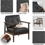 STHOUYN Mid Century Modern Chair, PU Leather Accent Chair Set of 2 with Wood Arms, Living Room Chairs, Reading Armchair for Bedroom, Waiting Room, Office