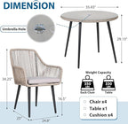 JOIVI 5 Piece Outdoor Dining Set, Wicker Patio Furniture Dining Table and Chairs Set with Cushions for 4 People, Tempered Glass Tabletop with 2.16” Umbrella Hole, for Lawn, Backyard, Garden