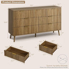 CARPETNAL Fluted 7 Drawer Dresser for Bedroom, 55" Wide Wooden Chest of Drawers with Rounded Corners, Gold Handles, Modern Storage Organizer for Bedroom, Hallway(Walnut)