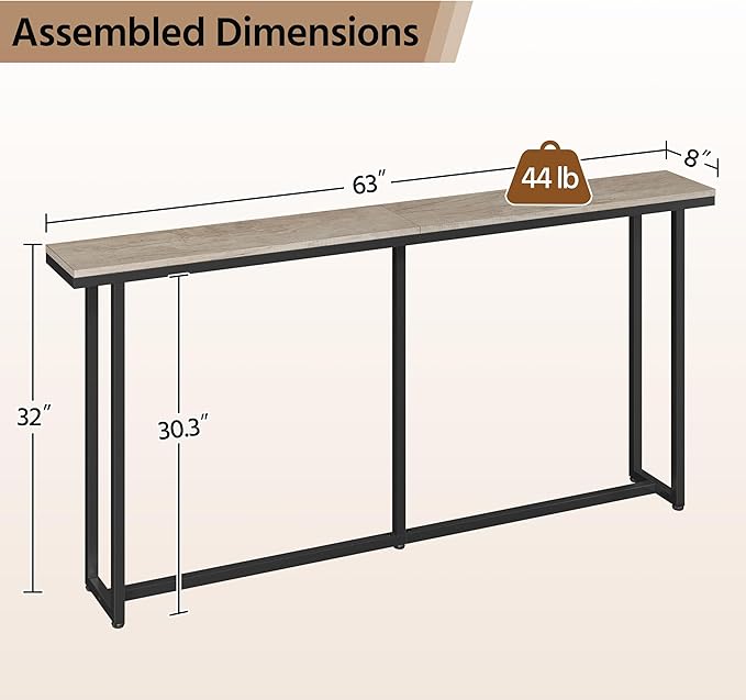 Yaheetech Narrow Console Table with Sturdy Metal Frame, 63 Inch Extra Long Entryway Sofa Table for Behind Couch, Hallway, Living Room, Gray