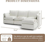 Waterproof Cloud Sectional Couches,High Backrest Down Filled Sofa for Living Room,94.5" Modular Sofas L-Shaped with Ottoman,Detachable Couch Covers,Cream White