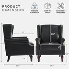 Lumibee Accent Chairs, Faux Leather High Back Armchair Set of 2 or Living Room, Comfy Upholstered Single Sofa Reading Chairs with Solid Wood Legs for Office, Bedroom, Waiting Room-Black