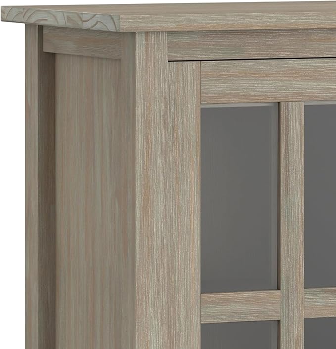 SIMPLIHOME Warm Shaker SOLID WOOD 32 inch Wide Transitional Low Storage Cabinet in Distressed Grey for the Living Room, Entryway and Family Room