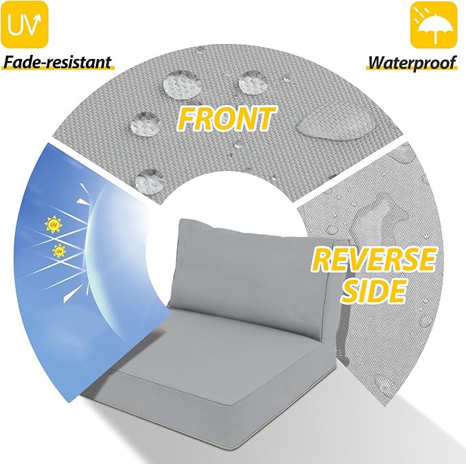 AAAAAcessories Outdoor Deep Seat Cushions, Waterproof, Fade-Resistant Patio Furniture Replacement Cushions, 23.5" x 25.5" x 5" + 23.5" x 13.5", Set of 2, Gray