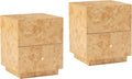 Modern 2 Drawer Nightstand Set of 2 with Elegant Burl Finish, Wood Bedside Table with Storage, Stylish Accent Side Table for Bedroom, Home Décor and Small Space Furniture