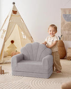 Blissful Diary Foldable Toddler Couch, 2-in-1 Comfy Toddler Chair & Lounger for Reading, Nap, Playroom, Kids Couch Sofa for 1 2 3+ Year Old Girls Boys Baby Birthday Gift, Gray Shell