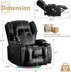 Power Swivel Rocker Recliner Chairs, Electric Wall Hugger Reclining Sofa with Massage & Heat, Comfy Theater Seating Single Chair with LED Light/USB/Type-C Ports (Leather Black, Single Chair)