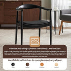 Tomile Upholstered Dining Chair Kennedy Armchair, Mid Century Modern Kitchen & Dining Chairs with PU Leather Cushion Seat, Hans Wegner Elbow Chair for Living Room Bedroom Office (Black Color)