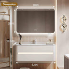 32IN Bathroom Vanity - Bathroom Vanity with Sink with Intelligent Induction Light | Wall-Mounted Bathroom Vanity with Intelligent LED Mirror Cabinet & 6 Drawers, Cream Color