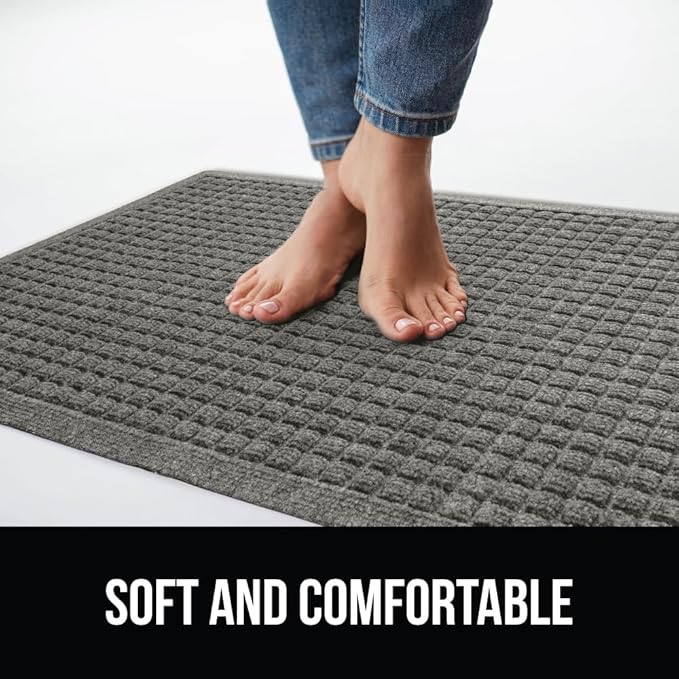 GORILLA GRIP Front Door Mat, 35x23, Indoor Outdoor Ultra Absorbent HydroAbsorb Doormat, Absorbs Up to 5.7 Cups of Water, Stain and Fade Resistant, Rubber Backing Doormats, Captures Dirt, Gray