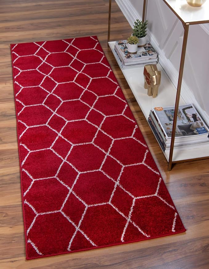 Unique Loom Trellis Frieze Collection Area Rug - Geometric (2' x 8' 8" Runner, Red/ Ivory)