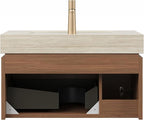 Bathroom Vanity with Sink 30 Inch, Floating Bathroom Vanity Sink Cabinet with Drawer and Door, Undermount Sink & Travertine-Pattern Sintered Stone Top, Pre-Assembled, Espresso