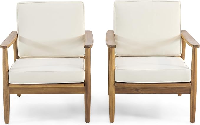 Christopher Knight Home Felix Outdoor Acacia Wood Club Chair (Set of 2), Teak Finish, Beige