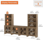 WAMPAT Farmhouse Entertainment Center with Bookshelves, 4-Piece Modular TV Stand with Storage Towers, Glass Doors, Open Shelves, Media Console for Living Room, Home Theater, Brown