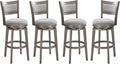 PrimeZone Swivel Bar Stools Set of 4, 30 Inch Bar Height Barstools, High Back Bar Stool with Solid Wood Legs & Wrap-Around Footrest, Counter Stools for Kitchen Island, Pub & Cafe, Grey