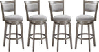 PrimeZone Swivel Bar Stools Set of 4, 30 Inch Bar Height Barstools, High Back Bar Stool with Solid Wood Legs & Wrap-Around Footrest, Counter Stools for Kitchen Island, Pub & Cafe, Grey