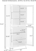Crosley Furniture Roarke Glass Door Kitchen Pantry Storage Cabinet with Doors and Shelves, Living Room, White