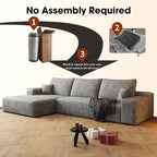 107.5" Boneless L-Shaped Modular Sectional Sofa Couches for Living Room, Corduroy Upholstered Couch with Deep Seat, Large 2-Seater Cloud Sectional Couch, No Assembly, (Grey, Left Facing Chaise)