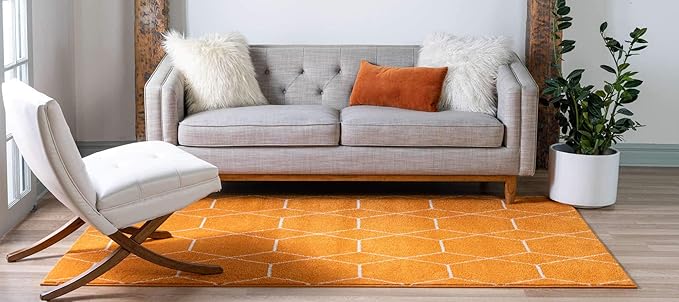 Unique Loom Trellis Frieze Collection Area Rug - Geometric (4' x 6', Orange/ Ivory)