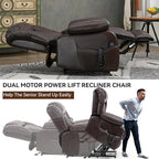 Luxlen Electric Power Lift Recliner Chair with Vibration Massage and Heat, Faux Leather Reclining Chairs for Elderly with Remote Controls, Side Pockets, Big and Tall Recliner, Brown