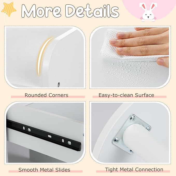 Costzon Kids Vanity, Girls Vanity Set with Mirror and Stool and Lights, Drawers & Storage Compartments, Toddler Makeup Vanity Desk Dressing Table, Wooden Kids Vanity Table and Chair Set (White)