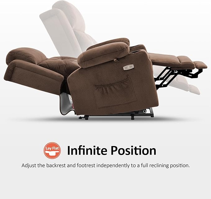 MCombo Medium Triple Motor Power Lift Recliner Chair with Massage and Heat for Elderly People, Adjustable Headrest, Infinite Position, USB Ports, Fabric 7661 (Brown, Medium)
