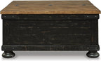 Signature Design by Ashley Valebeck Lift Top Coffee Table, Storage, Split-top Design, Wood, 36" W x 36" D x 18" H, 2-tone Distressed Brown & Black Finish