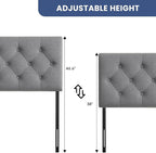 Tufted Upholstered Headboard Queen Size, Solid Wood Head Board with Durable Metal Legs, Linen Fabric Padded Headboard, Adjustable Height from 37” to 51”, Modern Button Design Head Board, Grey