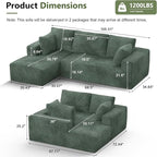 108” Cloud Sectional Couch, Modular Sectional Sofa with Deep Seat, Corduroy Boneless Couches with Chaise for Living Room Bedroom, No Assembly Required