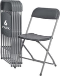 SEALAMB 6 Pack Gray Plastic Folding Chairs for Indoor Outdoor, Portable Commercial Seat with Steel Frame for Home Office Wedding Party Events, 350lb Capacity (Gray-Plastic, 6 Pack)