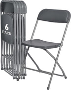 SEALAMB 6 Pack Gray Plastic Folding Chairs for Indoor Outdoor, Portable Commercial Seat with Steel Frame for Home Office Wedding Party Events, 350lb Capacity (Gray-Plastic, 6 Pack)