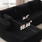 106" Cloud Couch Corduroy Modular Sectional Sofa L-Shape Boneless Couch with Wide Armrests and Cup Holders for Living Room Bedroom, No Assembly Required (Black)