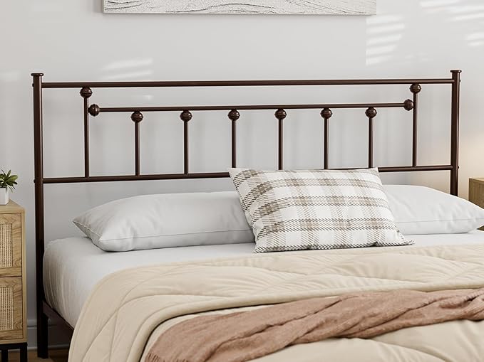 Metal Full Size Headboard, Victorian Farmhouse Style, Easy Assembly, Steel Full Headboard Only for Bedroom - Brown