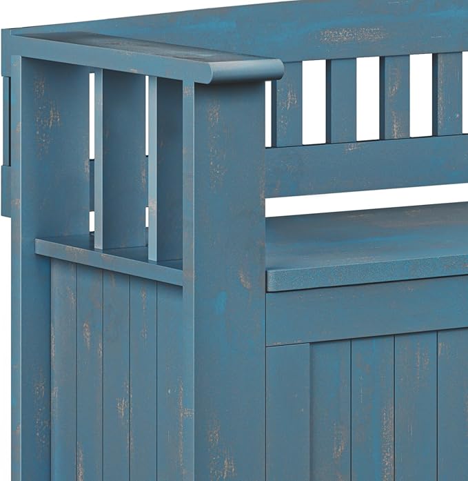 SIMPLIHOME Acadian Entryway Storage Bench - 48 inch Wide Solid Wood Hallway Seat in Distressed Coastal Blue, Transitional Bench for Entryway or Living Room with Lift-Up Lid and Spacious Storage