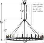 53 Inch Large Black Wagon Wheel Chandelier 30-Light Farmhouse Wagon Wheel Chandeliers Round Industrial Ceiling Light fixtures for Outdoor Porch high Ceilings Living Dining Room Foyer Entryway