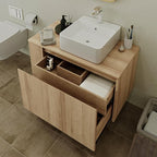 Bathroom Vanity, Natural Color Wall-Mounted Bathroom Vanity with Hidden Drawer (Nature with Sink, 36")