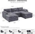 Belffin Large Modular Sectional Sofa with Double Deep Chaise, 104" Corduroy U Shaped Couch with 9" Soft Dual-Layer Seats Cushion Sectional Couches for Living Room, Apartment, Light Grey