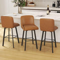 Swivel Counter Height Bar Stools Set of 3, 30''H Upholstered Barstools with Backs, Modern Bar Stool Chairs for Kitchen Island, Metal Legs, Faux Leather, Whiskey Brown Stools Counter Chair