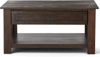 SIMPLIHOME Monroe Square Coffee Table - 38 inch Wide Solid Acacia Wood Living Room Table in Distressed Charcoal Brown, Rustic Cocktail Table for Family Room or Lounge with 2 Drawers and Open Shelf
