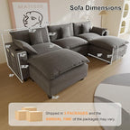 Cloud Couch, Modular Sectional Sofa with Ottoman, Charging Station, Throw Pillows, Cup Holders, Modern Convertible L Shaped Couches for Living Room, Bedroom (Grey, 116"- U Shape)