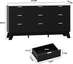 Fluted Dresser for Bedroom with 9 Drawers, 57" Mid Century Modern Dresser of Closet TV Stand, Nature Wood Dressers with Gold Handle, Boho Closet Wide Modern Chest of Drawers, Black