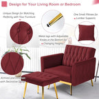 Velvet Accent Chair with Adjustable Armrests and Backrest, Button Tufted Lounge Chair, Single Recliner Armchair with Ottoman and Pillow for Living Room, Bedroom, Red
