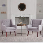 HUIMO Button-Tufted Accent Chairs Set of 2,Upholstered Reading Living Room Chair,Mid Century Modern Chair with Linen Fabric, Club Chair,Comfy Arm Chairs for Living Room,Bedroom,Light Grey