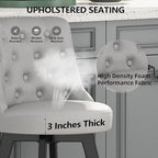 MINCETA Set of 2 Upholstered Bar Stools - 26 Inch Swivel Counter Height Stools with Low Tufted Back, Footrest & Performance Fabric - Round Seat for Kitchen Island & Home Bar Light Gray